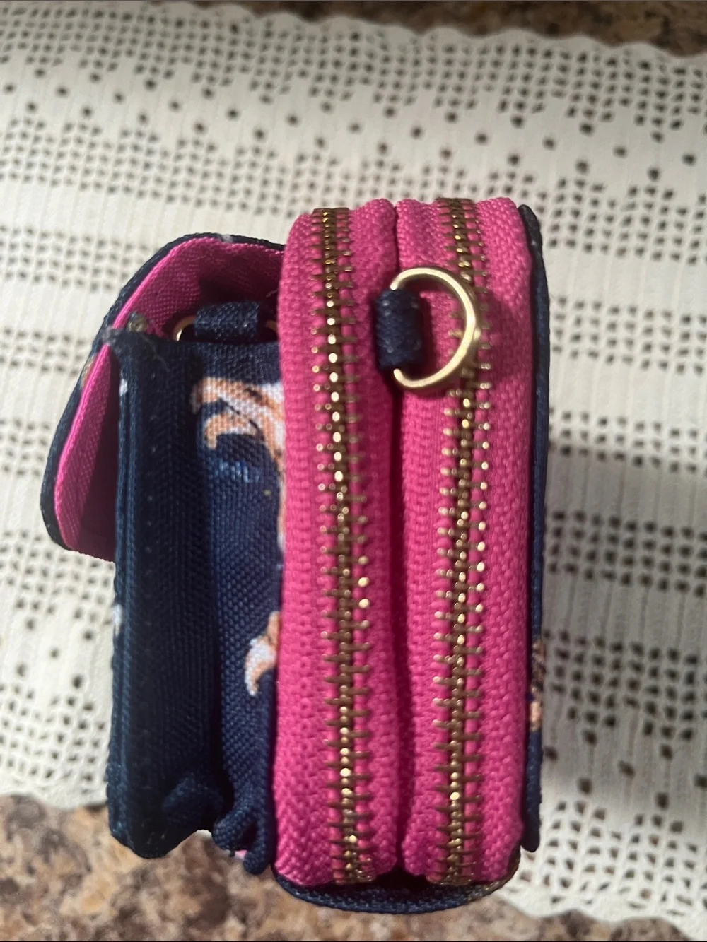 Simply Southern Quilted navy& Pink Dog-Print Women's Wallet wristlet NWT